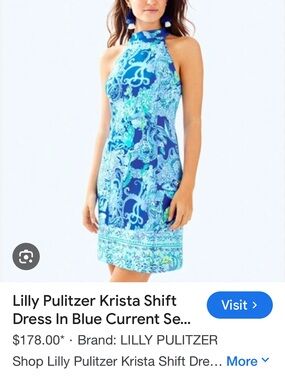 Lilly Pulitzer Blue Paisley Halter Shift Dress with Aqua Accents